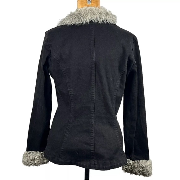 Tripp NYC Y2k Goth Jacket black Denim Faux Fur Collar Cuffs AS NEW - Picture 2 of 8